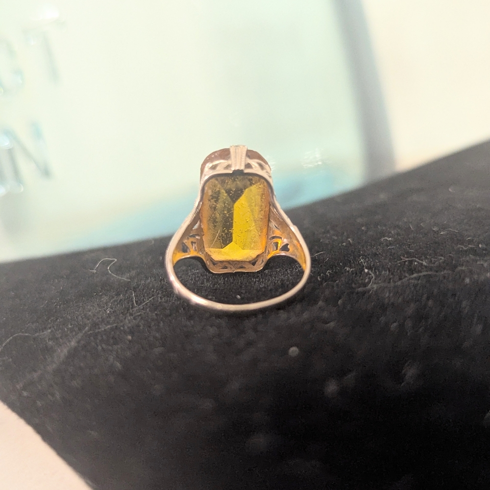 🗝️ Antique Edwardian Citrine Ring | c.1880s–1900s | 10k–14k Gold Filigree - Picture 9 of 15